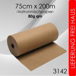 Ab 2 Rollen Packpapier 75cm x 200m - 80g/m² braun 2 Rollen
