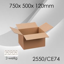 20x Faltkarton 2-wellig CE74 - 750x 500x 120mm 
