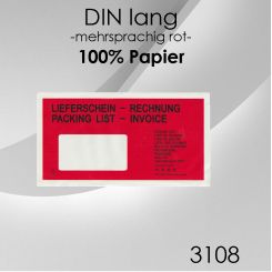 1.000 Papier Lieferscheintaschen DIN lang rot 