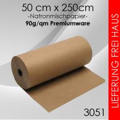 Ab 2 Rollen Packpapier 50cm x 250m - 90g/m² braun 2 Rollen