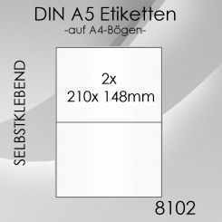 200 Etiketten A5 - 210x 148mm auf DIN A4-Bogen 