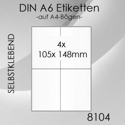400 Etiketten A6 105x 148mm auf DIN A4-Bogen 