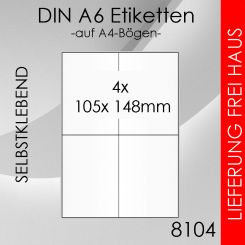 8.000 Etiketten A6 105x 148mm auf DIN A4-Bogen 