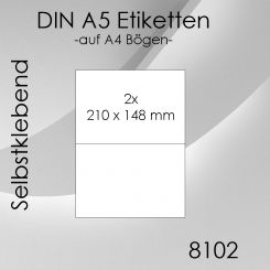 200 Etiketten A5 - 210x 148mm auf DIN A4-Bogen 