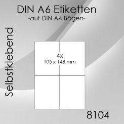400 Etiketten A6 105x 148mm auf DIN A4-Bogen 