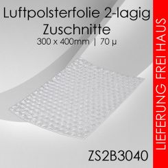 250x Zuschnitt 2-lagig Luftpolsterfolie 30cm x 40cm - 70µ 