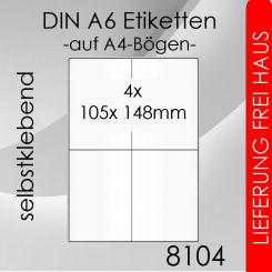 8.000 Etiketten A6 105x 148mm auf DIN A4-Bogen 