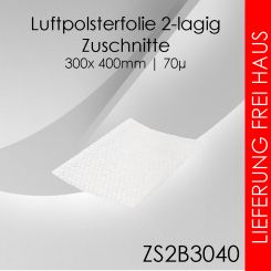 500x Zuschnitt 2-lagig Luftpolsterfolie 30cm x 40cm - 70µ 