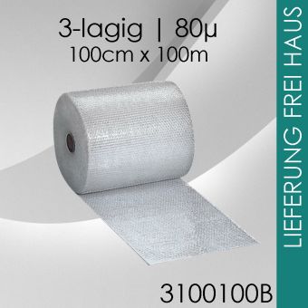 8x Luftpolsterfolie 3-lagig 100cm x 100m Premium 