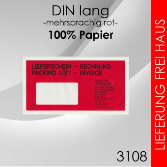 12.000 Papier Lieferscheintaschen DIN lang rot 