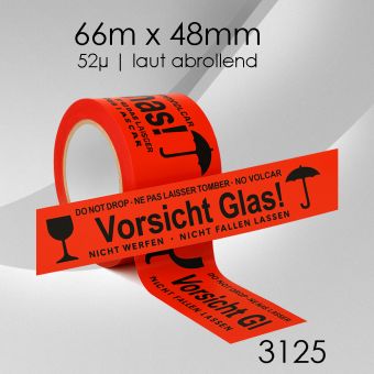 Meko warntape "Vorsicht Glas" 52µ: ab 6 Rollen 6 Rollen