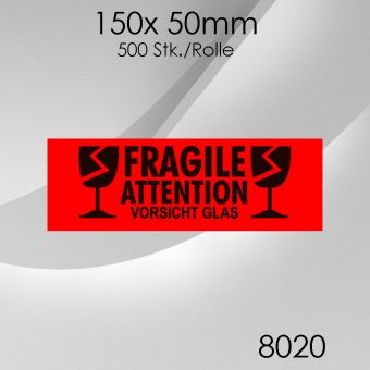 12x 500 Stk. Warnetiketten Vorsicht Glas 150x 50mm 