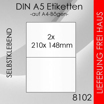 4.000 Etiketten A5 - 210x 148mm auf DIN A4-Bogen 