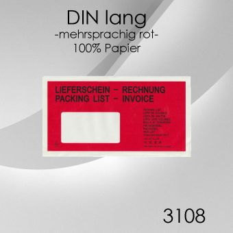 1.000 Papier Lieferscheintaschen DIN lang rot 