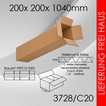 Faltkarton C20 - 200x 200x 1040mm 50 Stück