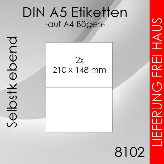 4.000 Etiketten A5 - 210x 148mm auf DIN A4-Bogen 