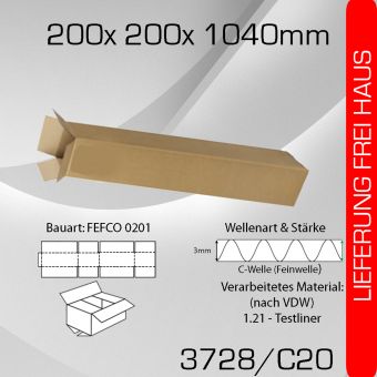 150x Faltkarton C20 - 200x 200x 1040mm 