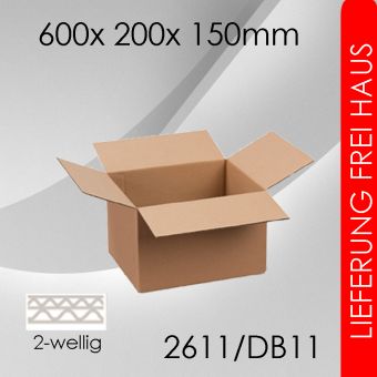 600x Faltkarton 2-wellig DB11 - 600x 200x 150mm 