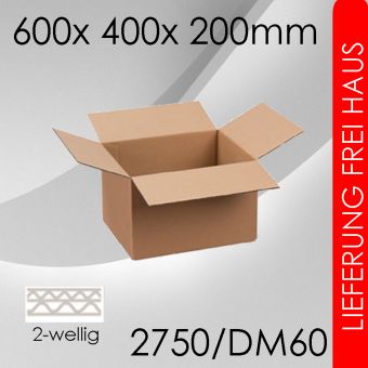 50x Faltkarton 2-wellig DM60 - 600x 400x 200mm 