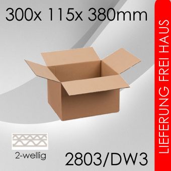 60x Faltkarton 2-wellig DW3 - 300x 115x 380mm 