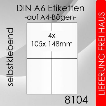 8.000 Etiketten A6 105x 148mm auf DIN A4-Bogen 