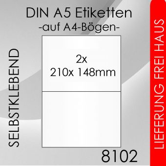 4.000 Etiketten A5 - 210x 148mm auf DIN A4-Bogen 