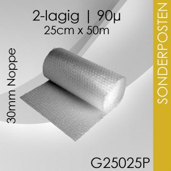 2x Premium Großnoppen-Luftpolsterfolie 25cm x 50m 