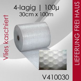 Ab 2 Rollen Vlies-Luftpolsterfolie 30cm x 100m - 4-lagig 