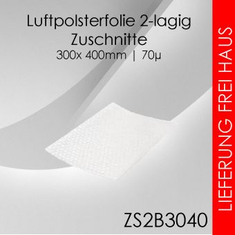250x Zuschnitt 2-lagig Luftpolsterfolie 30cm x 40cm - 70µ 